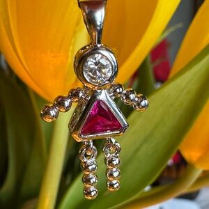 Vintage Sterling 925 lab created ruby and CZ July birthstone pendant